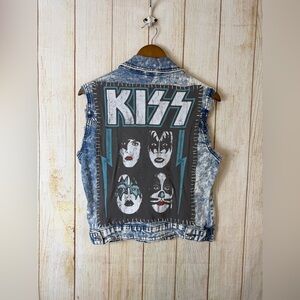 Handmade Upcycled KISS Vest | Acid Wash Denim | Size Medium